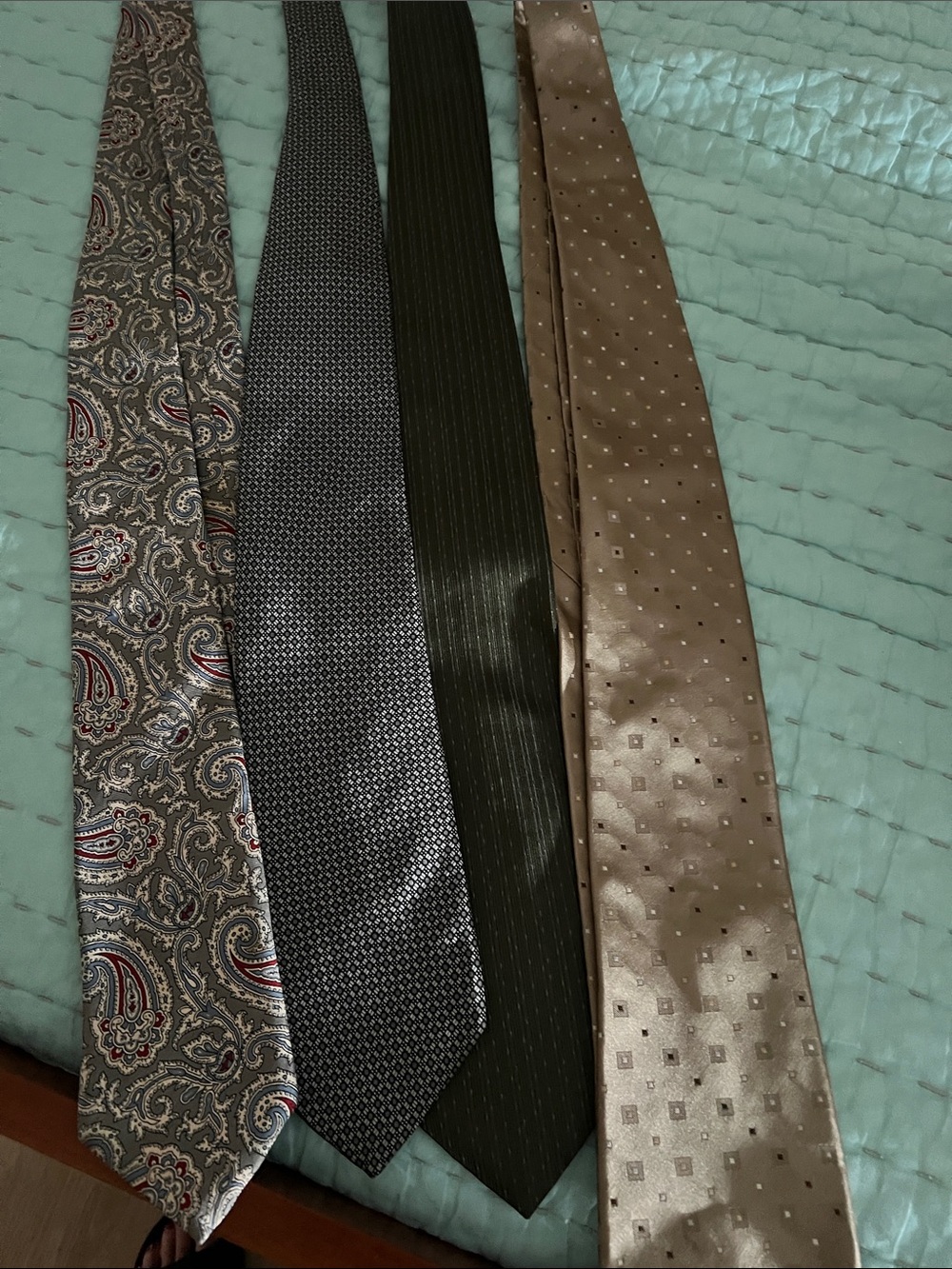Assorted Men's Silk Ties in Paisley, Navy, Olive, and Taupe